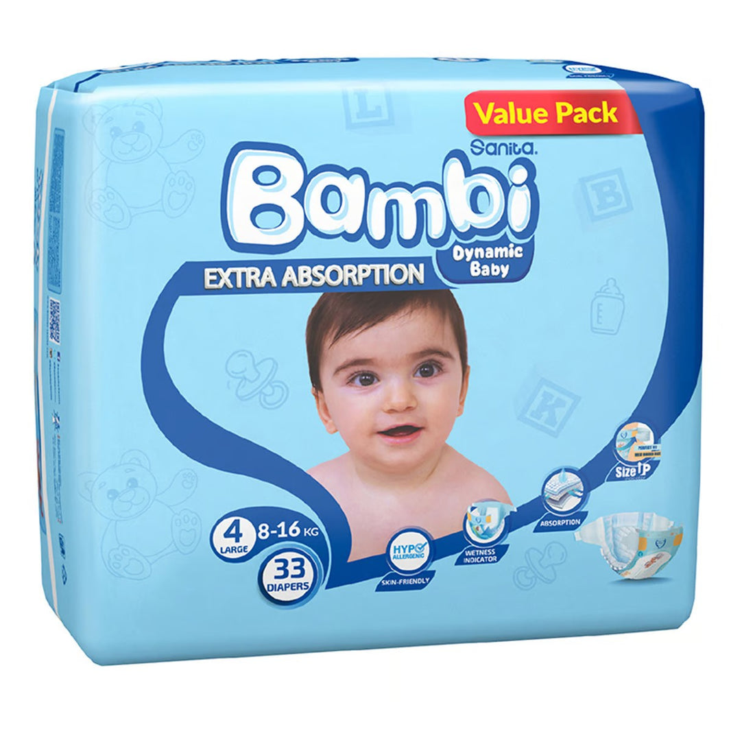 BAMBY EXTRA ABSORPTION DIAPERS 4 LARGE 33 PCS