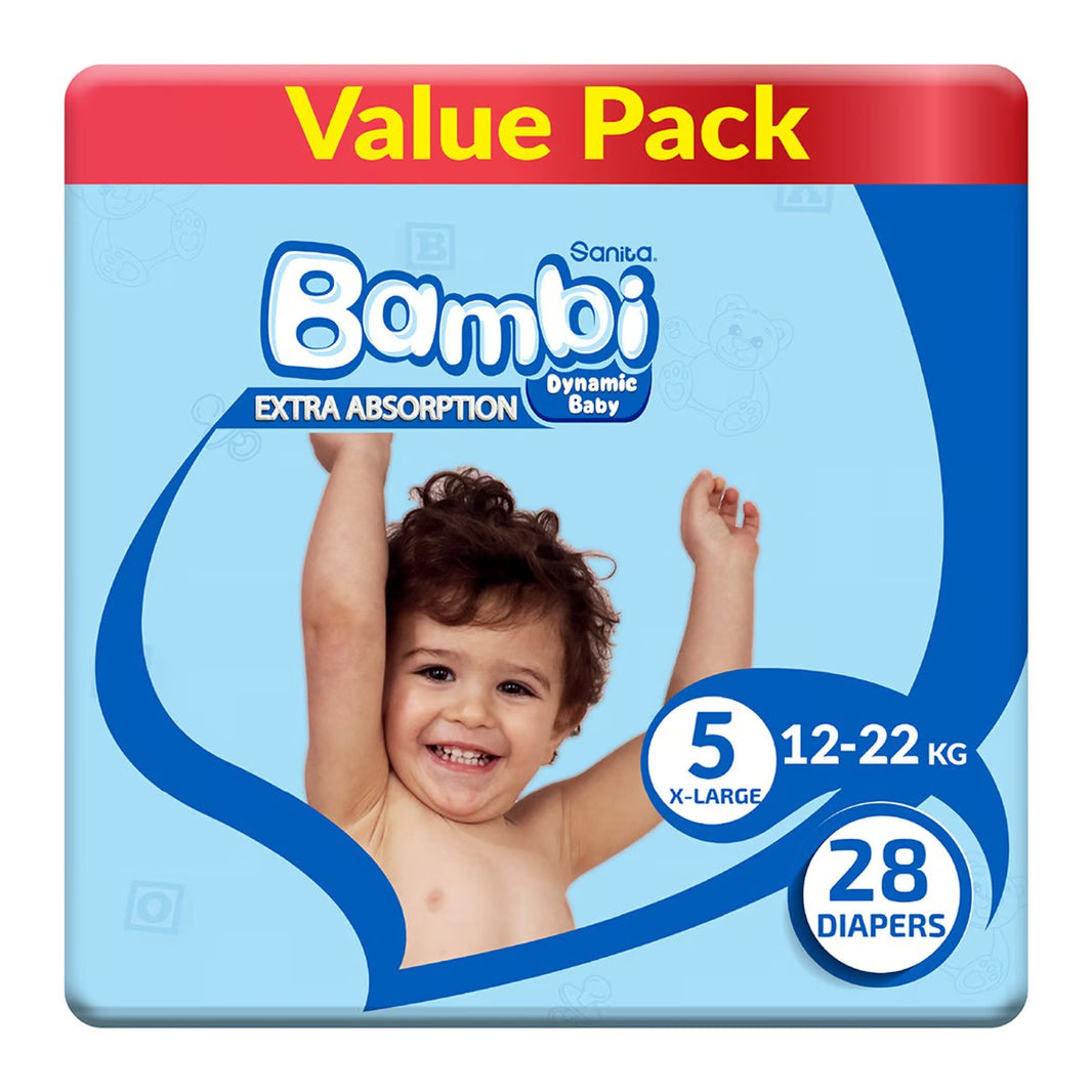 BAMBY EXTRA ABSORPTION DIAPERS 5 X LARGE 28 DIAPER