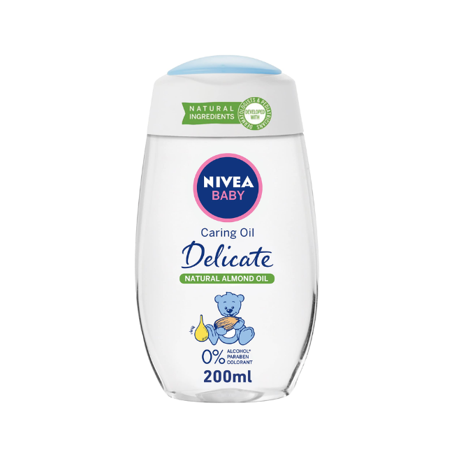 NIVEA Baby Oil Delicate Caring, Natural Almond Oil, 200 ml