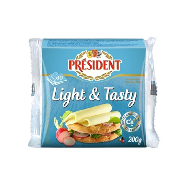 PRESIDENT LAGHT& TASTY CHEDDAR 200GM